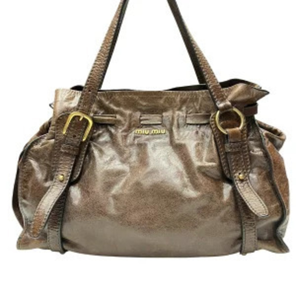 Miu Miu brown leather Vitello Lux bow side ribbon shoulder bag